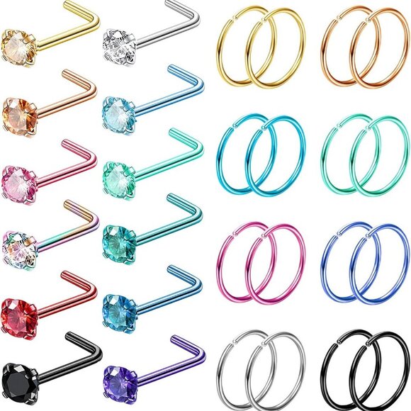 Jewelry - 28PCS Stainless Steel Nose Rings Hoops Studs Hypoallergenic Jewelry Set